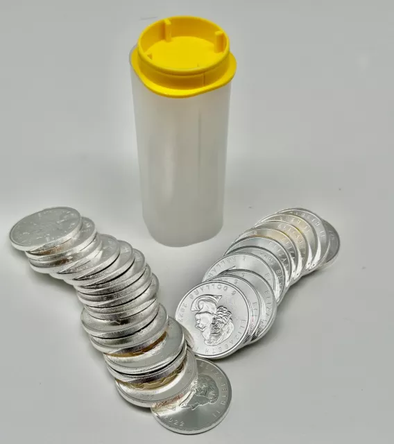 25x 1 Oz Silber 999 Silber im Tube Maple Leaf 2022 Feinsilber 5 Dollars