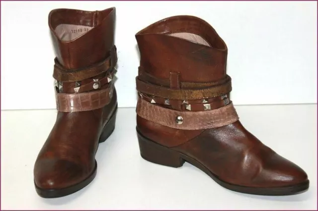 JANET & JANET Bottines Tout Cuir Marron cognac Sangles T 37 TBE