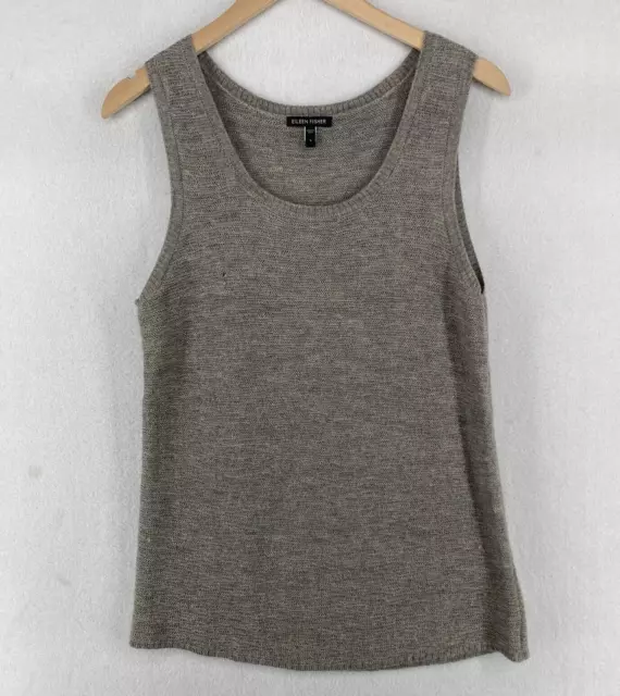 EILEEN FISHER Sweater S Alpaca Tunic Tank Top Scoop Neck Sleeveless Shell Gray