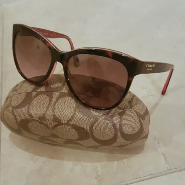 Coach Pink/Tortoise Samantha Cat-eye Sunglasses with Hard-shell Case and Cloth