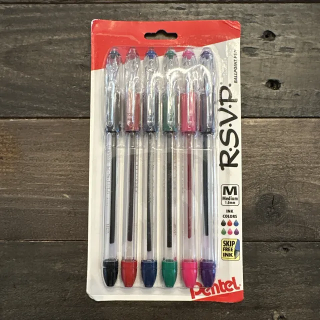 Pentel RSVP Fine Line Point Pens Assorted In, Latex Free, Pack Of 6, New, 1.0mm