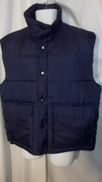 Vintage Sears The Mens Store Navy Snap Front Nylon Puffer Vest Size Medium