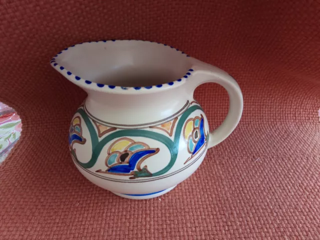 Vintage Devon Honiton jug Pottery 1950s hand painted 4 1/4 inch tall