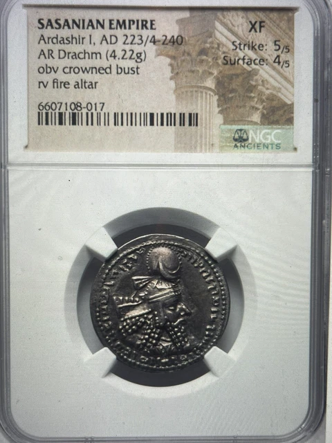Sasanian Empire Kingdom Persian Ardashir I  223-240 AR Drachm Silver Coin NGC XF