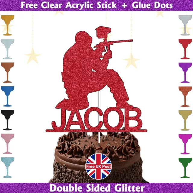 Personalized Paintball Birthday Party Glitter Cake Topper Any Name Decoration