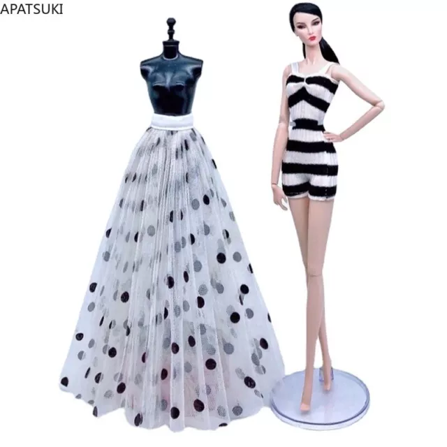 2pcs/set Zebra Swimwear For Barbie Doll Summer Beach Swimsuit & Polka Long Dress