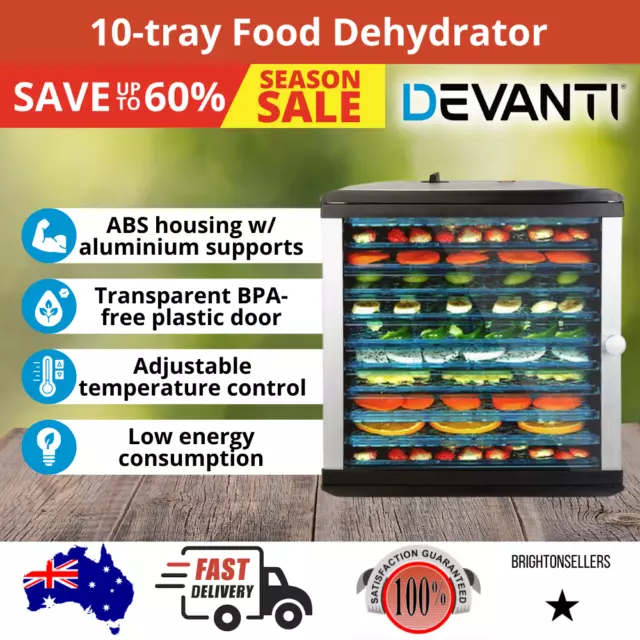 Devanti Food Dehydrator 10 Trays Commercial Fruit Dehydrators Beef Jerky Dryer