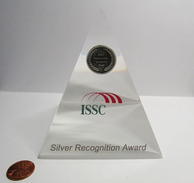 Vintage 1990s Lucite Pyramid Paperweight IBM ISSC Technology Solutions West 1 LB