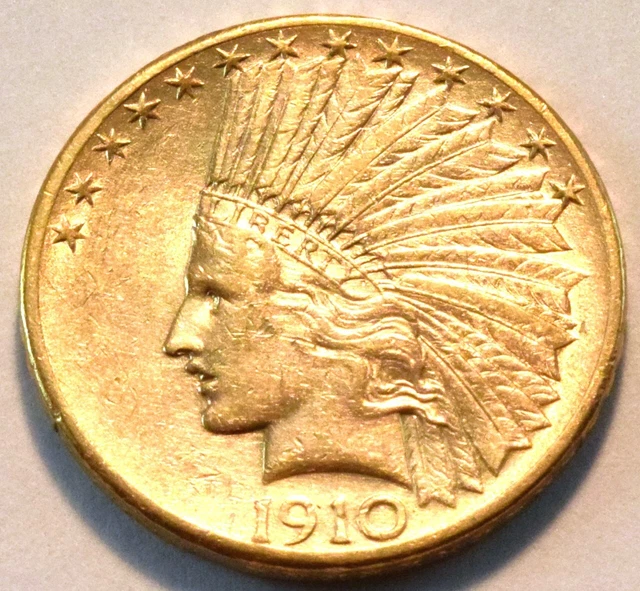 1910 S $10 Gold Indian Eagle, High Grade Better Type Coin, Ten Dollar Sharp Look