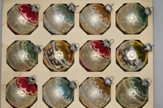 LOT VINTAGE BLOWN Glass Stencil Pictured BALLS Christmas Ornaments ...