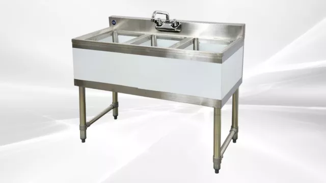 NEW 38" Commercial Under Bar Counter Sink 3 Compartment Kitchen w/ Faucet NSF