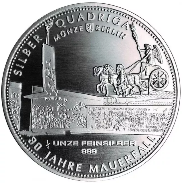 30 Jahre Ddr Mauerfall / Quadriga Berlin - 999 Silber - Medaille - Silberbarren