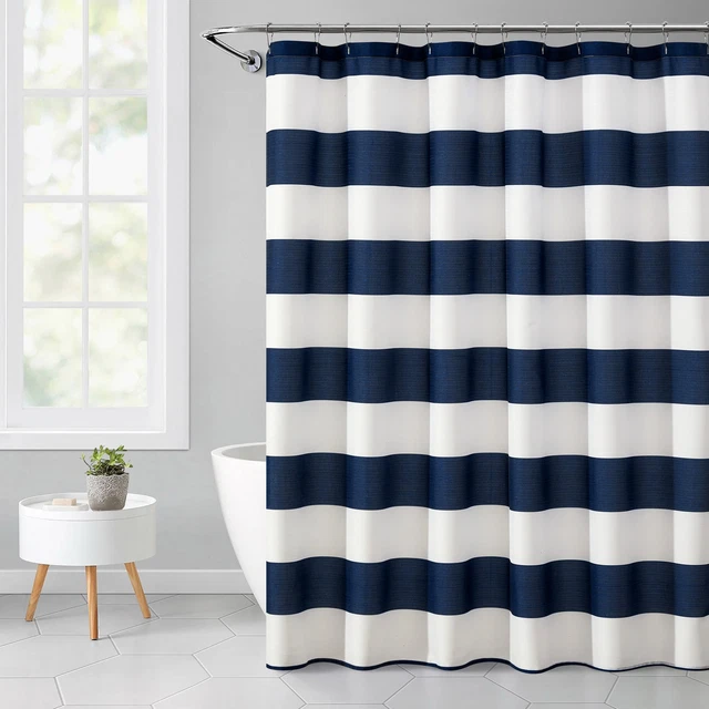 Mainstays Blue Cabana Striped Printed 72" x 72" Ribbed Textured Shower Curtain