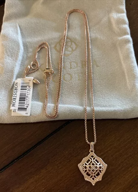 NWT Kendra Scott Kacey Adjustable Filigree Pendant Necklace Rose Gold