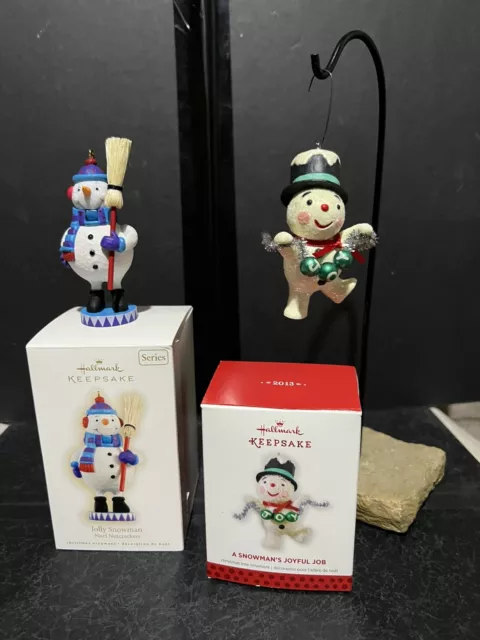 Lot of Hallmark Keepsake Ornaments Snowman Jolly Nutcracker Joyful Job In Boxes