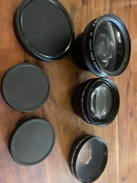 Lot 3 52mm Japanese Lens Conversions: .43 Wide Angle, 2.2x Telephoto, .5x Video