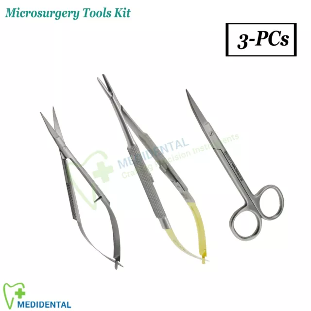 Dissection & Chirurgical Kit Castroviejo Forceps TC, Noyes & Iris Ciseaux Courbé