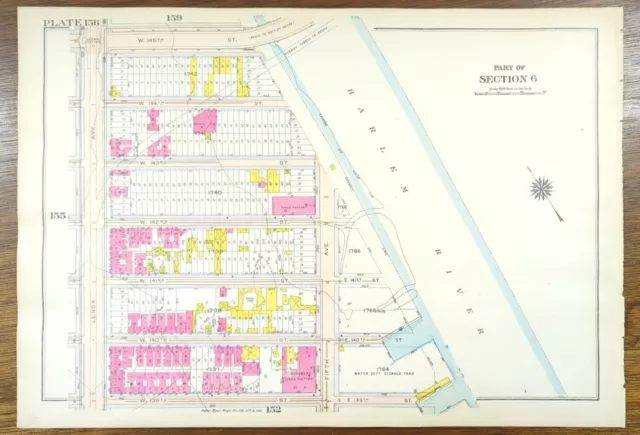 Vintage 1916 SPANISH HARLEM MANHATTAN NEW YORK CITY NY Land Map ~ G.W. BROMLEY