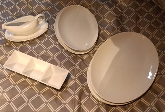 White Oval Serving Platters/Plate Set for Dinner Party 8pcs Set Gravy Jug Etc
