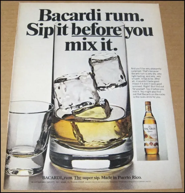 1977 Bacardi Rum Print Ad Advertisement 8.25" x 10.75" Vintage Puerto Rico Rican