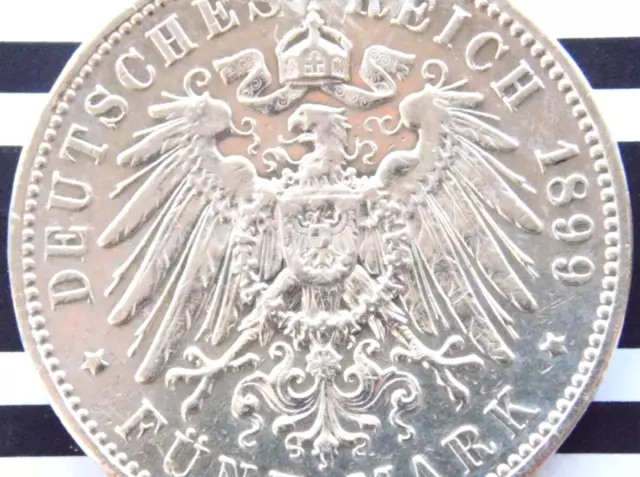 GERMAN 5 MARK 1899 E States SAXONY King Albertine Silver Coin Empire WW1 +RARE+