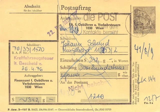 711251) Österreich GS Postauftrag Finanzamt für Gebühren u. Verkehrssteuern Wien