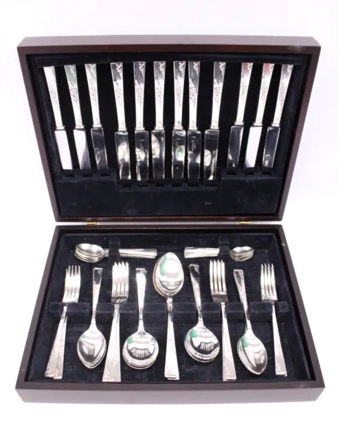 SMITHS SEYMOUR Sheffield 50 Piece Silver Plated Cutlery Set w/ Box - F04