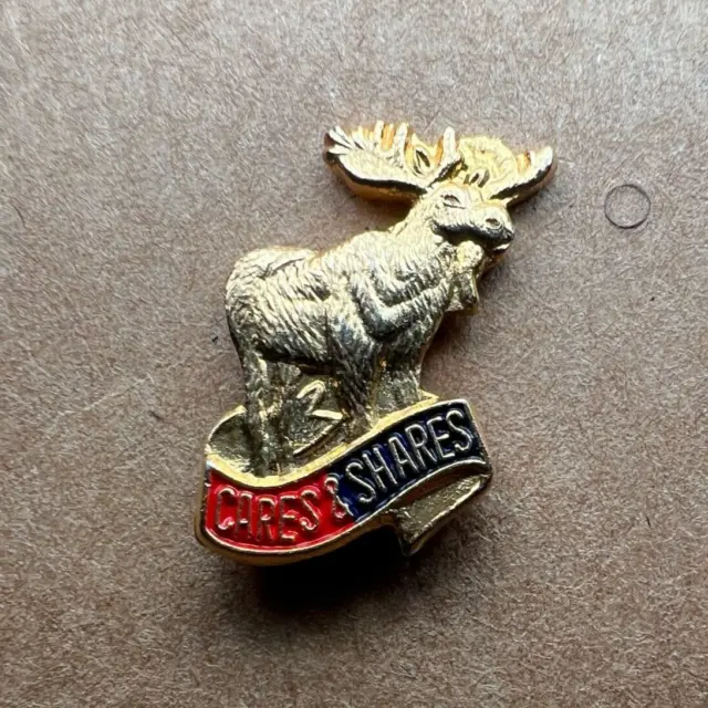 Lapel Pin Loyal Order Of Moose Vintage Moose CARES & SHARES Lodge Pin Gold Tone