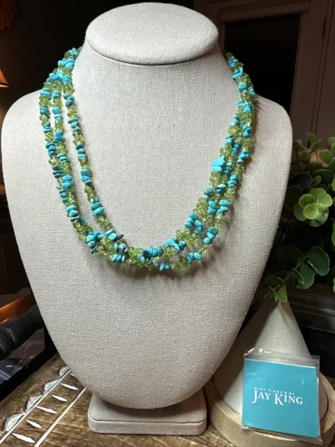 Mine Finds By Jay King 3 Strand Genuine Peridot & Turquoise Nugget Necklace