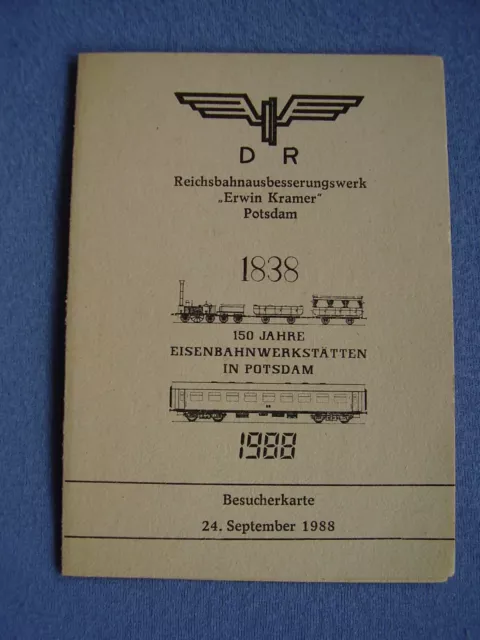 Reichsbahnausbesserungswerk Potsdam Besucherkarte 150jährigen Bestehens 1988 DDR