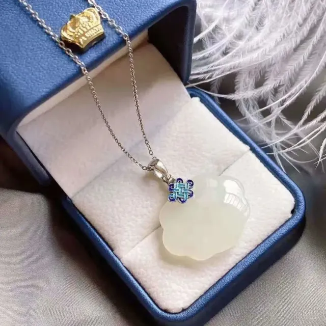 White Jade Ruyi Pendant Natural Necklace 925 Silver Jewelry Chalcedony
