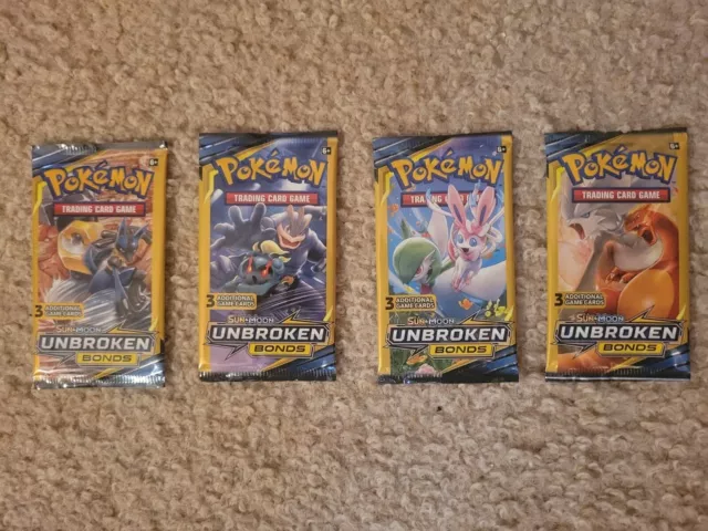 ⚡ Lot of (4) Pokemon Sun and Moon Unbroken Bonds 3 Card Booster Pack