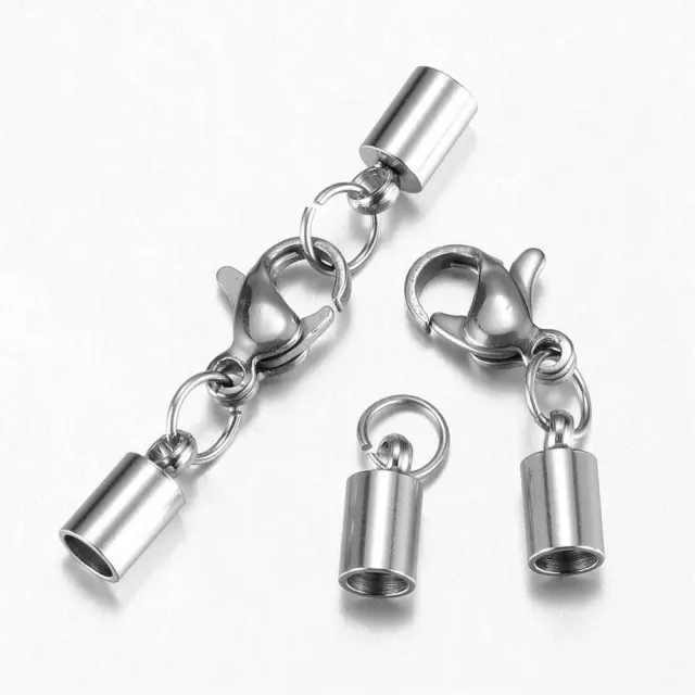 Stainless Steel 304 Lobster Claw Clasps and Cord Ends Set 2mm to 5mm