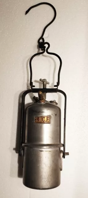 Ancienne lampe de mineur SNCF à carbure / acétylène, en métal compléte