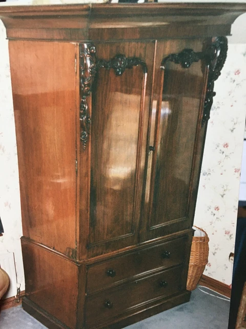 Antique Victorian Mahogany Gentleman's clothes press / Armoire Double Wardrobe