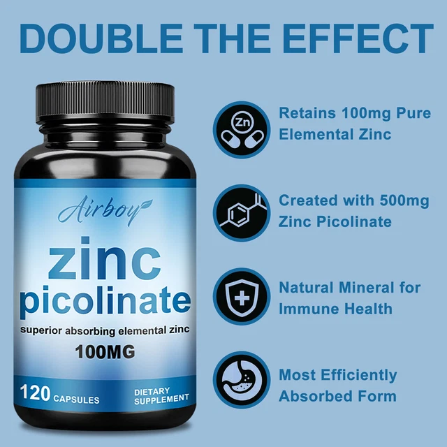 ZINC PICOLINATE 100MG Capsules Immunity Defense Boosts, High Potency