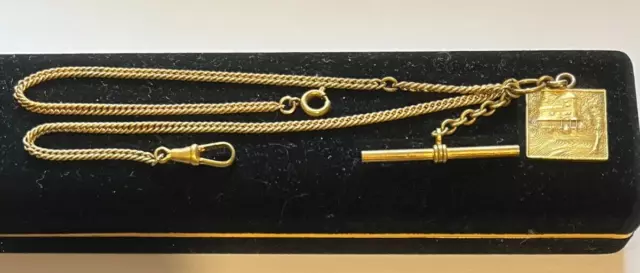 Vintage Antique VICTORIAN POCKET WATCH CHAIN T-BAR DECORATIVE FOB 16+"