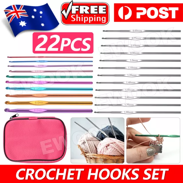 22 Sizes Multi Colored Crochet Hooks Yarn Knitting needles 0.6-6.5mm set 22 pc