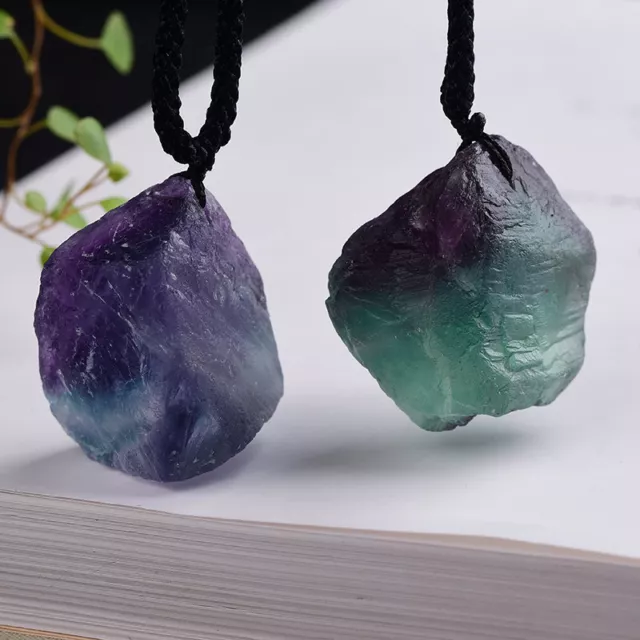 Natural Rainbow Fluorite Gemstone Pendant Healing Quartz Crystal Necklace Gift