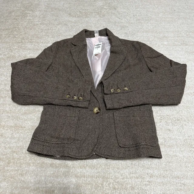 Old Navy Women's Small Brown Herringbone Tweed Button Blazer Jacket NWT
