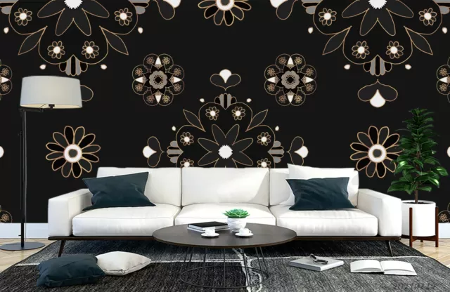 3D Black Floral Pattern Wallpaper Wall Mural Removable Self-adhesive Sticker1217