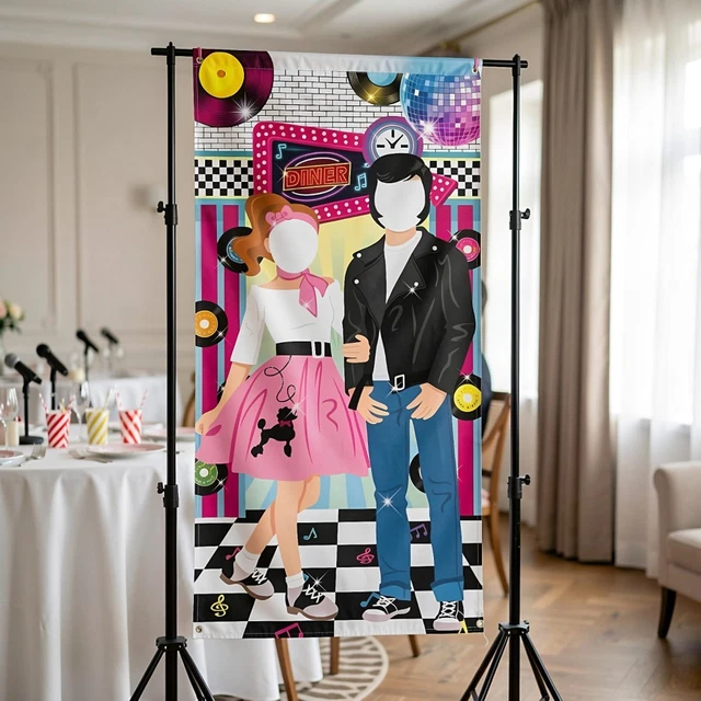 Roc An Rool RETRO ROCK AND Roll Party Backdrop, 1950s Diner Scene Banner £33.19 ...