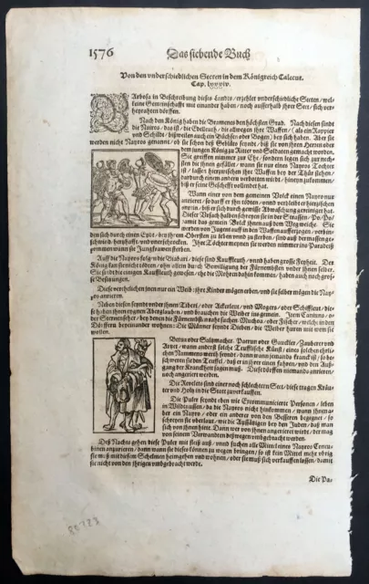 1628 Munster Antique Print Soldiers & Merchants Calicut, Kozhikode Kerala, India