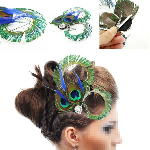 Peacock Feather Fascinator Hair Clip Wedding Gatsby Party Vintage Headpiece Gift