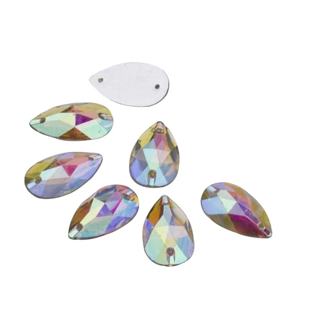 50 piezas de cuentas de cristal con espalda plana plana plana en forma de gota