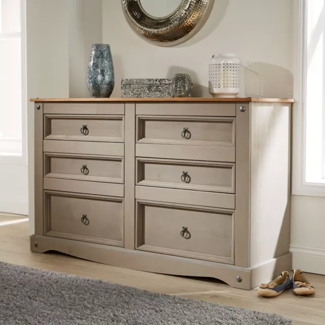 Credenza legno messicano legno massello corona grigio pino 6 cassetti