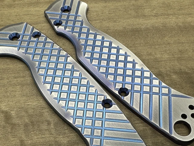 BLUE ano Brushed FRAG milled Titanium scales for Spyderco Paramilitary 2 PM2