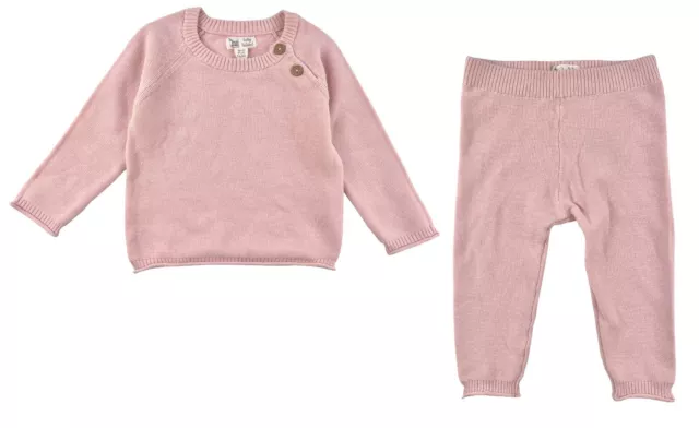 Baby Strickset Strickhose Strickpullover Natural Baumwolle Bio Rosa 62 68 74 80