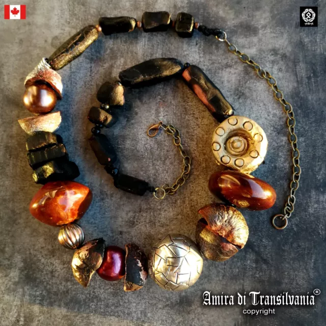 luxury necklace primitive jewelry minimalist design statement black beads brown