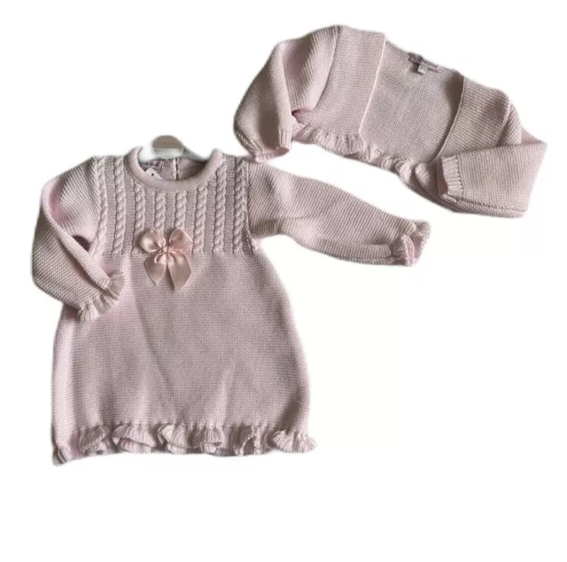 Baby Girl Knitted Dress Cardigan Winter Long Sleeve Girl Spanish Set Pink 0-3 Mo